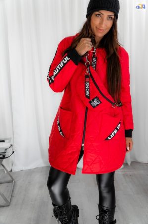 Arbusto Ferrari piros trendi női steppelt kabát 